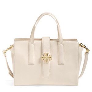 Tory Burch Plaque Satchel Ivory Leather Crossbody