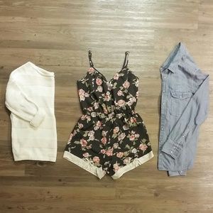UO Pins & Needles Silky Floral Romper
