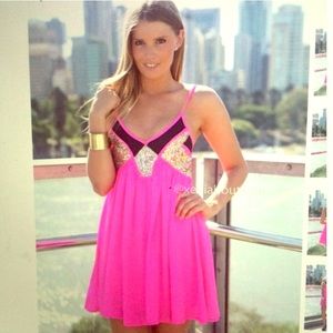 Beautiful sheer and gold sequin V-neck dress