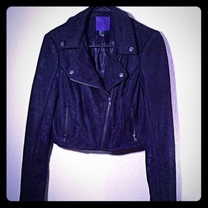 Cropped black lace moto jacket