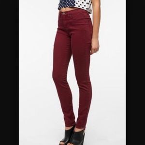 BDG cigarette skinny jeans in maroon from UO