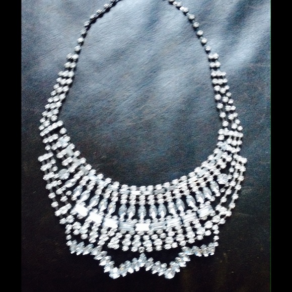 Silver Faux Diamond Statement Necklace