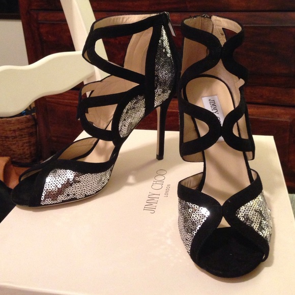 NEW in BOX Jimmy Choo suede sequin ankle strap 8 - Picture 3 of 6