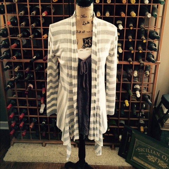 GRAY/ WHT STRIPED CARDIGAN