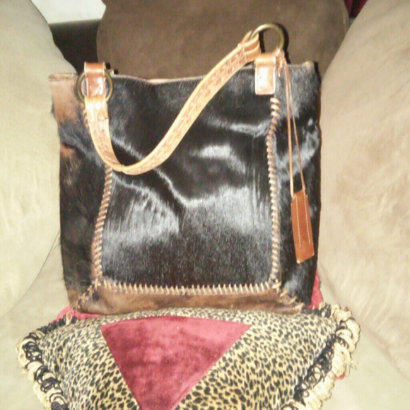 Beautiful Leather faux cowhide fur large purse