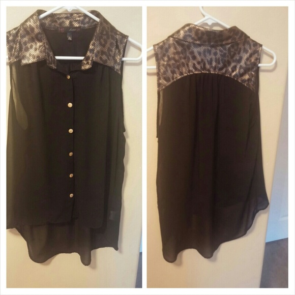 Sheer cheetah print top with collar