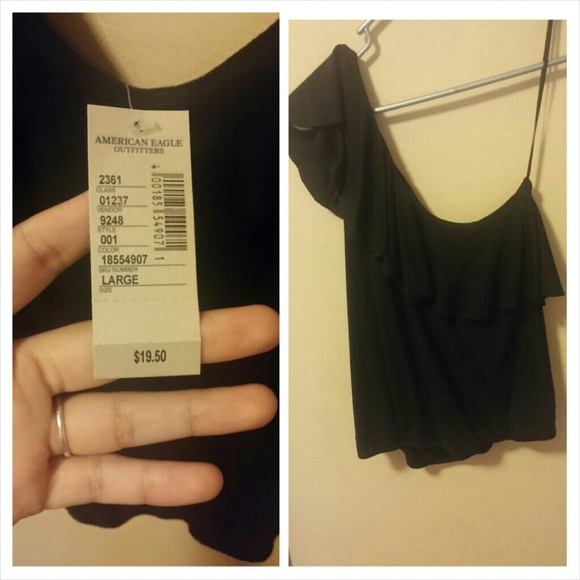 Black one shoulder with front ruffle