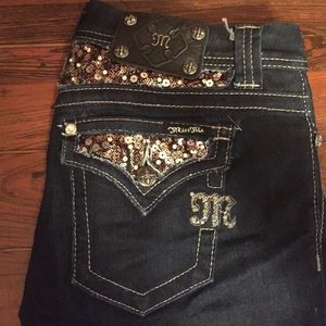 Miss me dark wash easy boot bronze sequin jeans