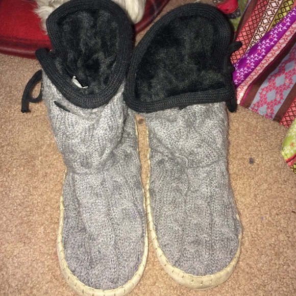 Grey and black slippers