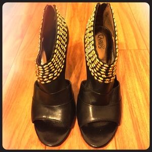 Carlos Santana Black & Gold-Studded Heels