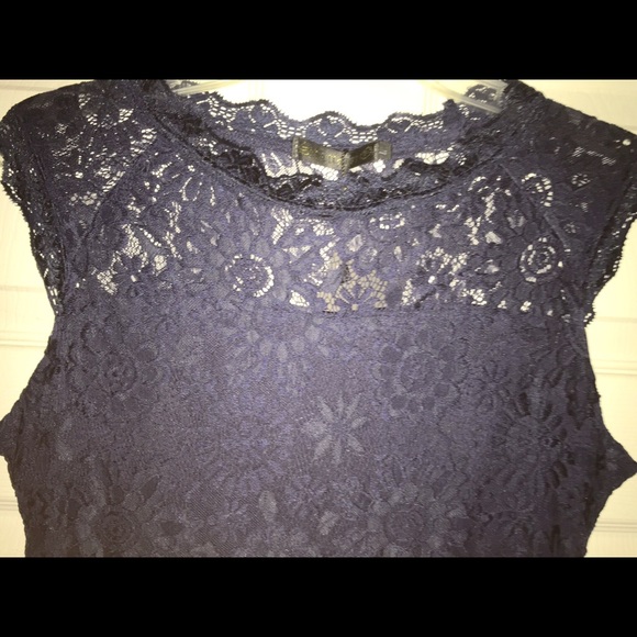✨3/30 HP✨ Lace Overlay Navy Cocktail Dress Sz L - Picture 3 of 4