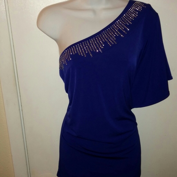Ladies royal blue off the shoulder top