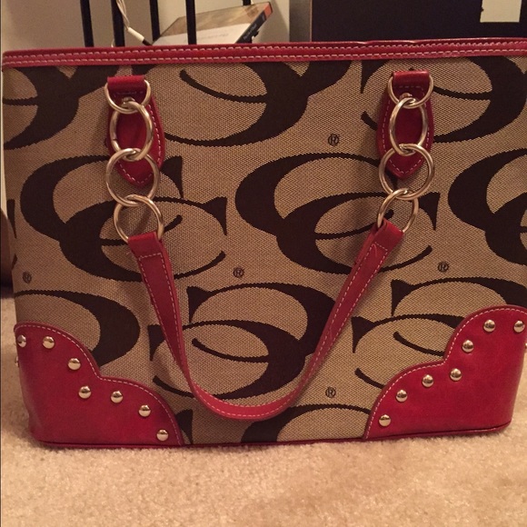 Red knock off coach purse.