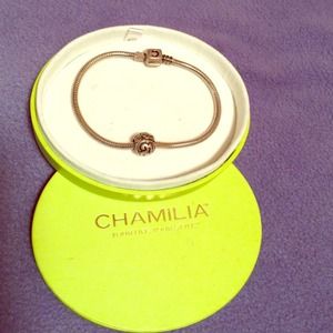Chamilia snap closure silver bracelet and 21 charm