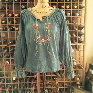 PRE•LOVED DENIM PEASANT TOP