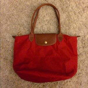 Longchamp small le'pliage tote red