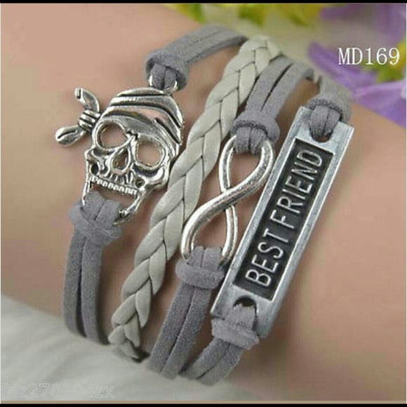 Cute grey skull infinity bracelet