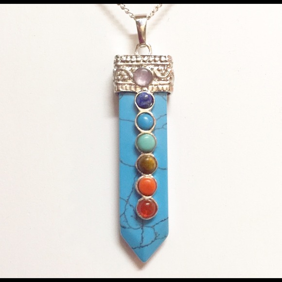 Turquoise Chakra Pendant Necklace Sterling Silver