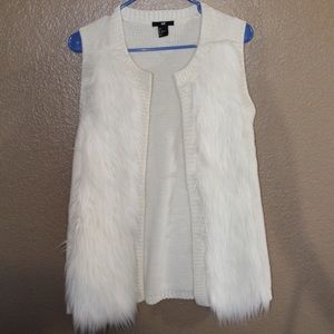 H&M white faux fur vest