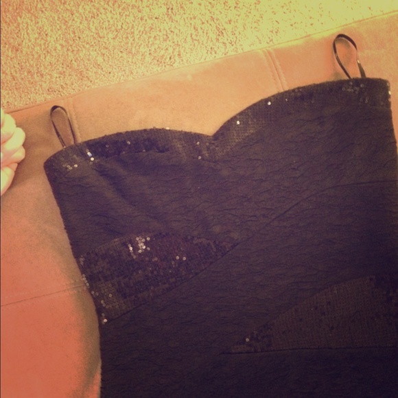 Strapless black sequin dress