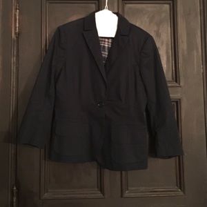 Navy 3/4 Sleeve Cotton Blazer