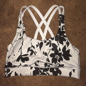 GAPFit Grey Black and White Floral Sports Bra