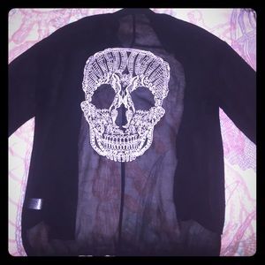 Shear button up with lace skull detail on back