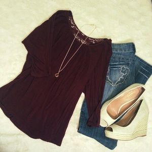 F21 Wine Top w/ Crochet Back Detail