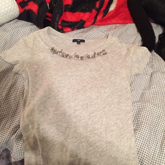 Grey Gap Shirt w/ Beaded Collar