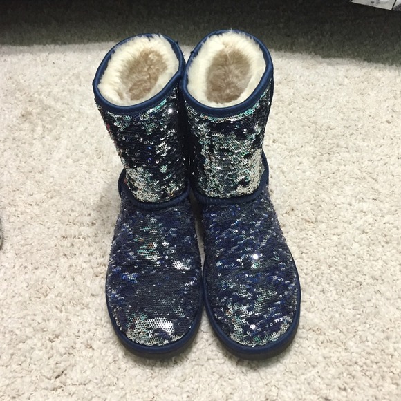 blue and silver sequined uggs