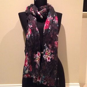 Sheer Black Scarf with Floral Print
