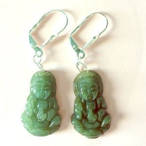 Natural Green Jade Guan Yin Earrings