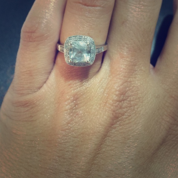 Aquamarine and Diamond Ring, 14k white gold ring