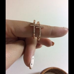 Rose gold studded cross hoop earrings