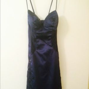 Midnight blue lace and satin dress
