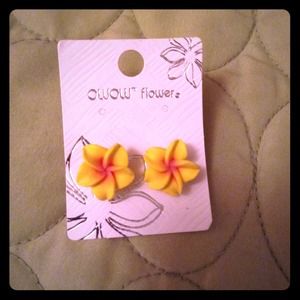Yellow plumeria earrings