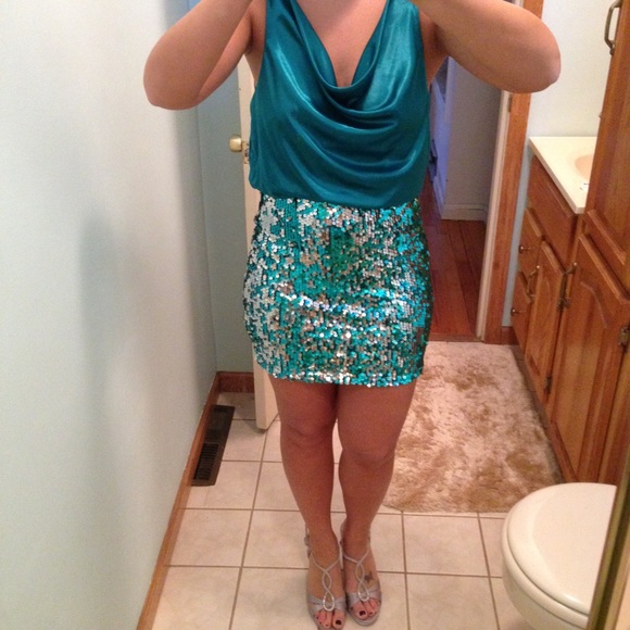 Bundled Aqua cocktail dress and Kardashian skirt