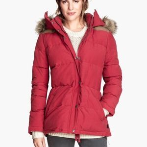 Marked Down!H&M Red Down Jacket with Fur Trim Hood