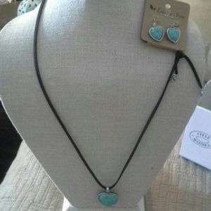 Lucky You turquoise heart necklace and earrings