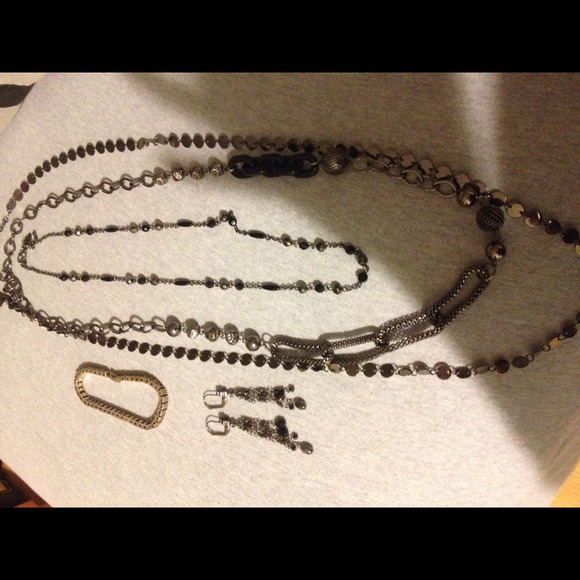 3 black necklaces, 1 pair of earrings & a bracelet