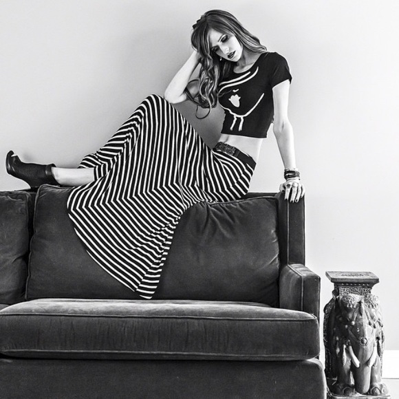 BCBG Striped Maxi Skirt