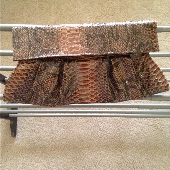Brown snakeskin clutch