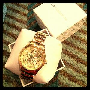 Liz Claiborne Womens Gold-Tone Boyfriend Watch