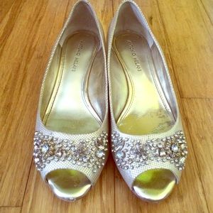 Antonio Melani Gold Peep Toe Wedge