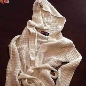 Off white sweater with hood and tie