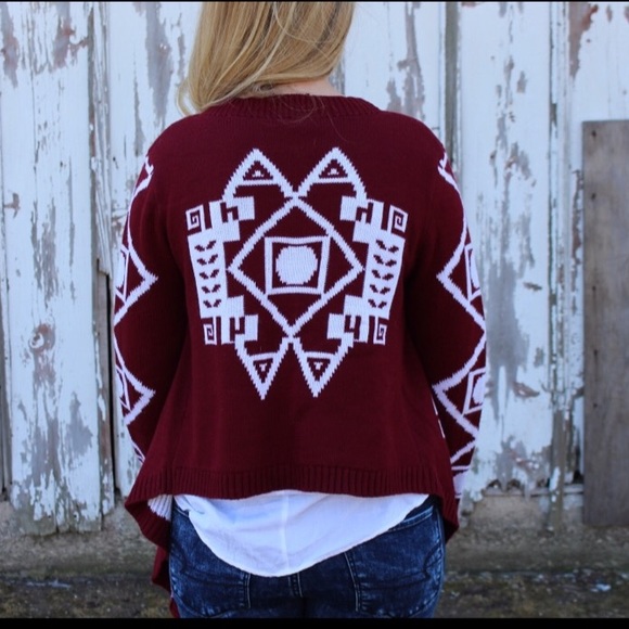 Burgundy/Maroon Aztec Open Cardigan - Picture 4 of 4