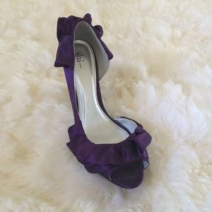 Purple Ruffled Peep-Toe Heels