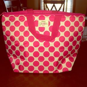 Pink polka dot thermal tote!👛👜