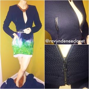 BCBGMAXAZRIA crop tweed jacket with leather detail