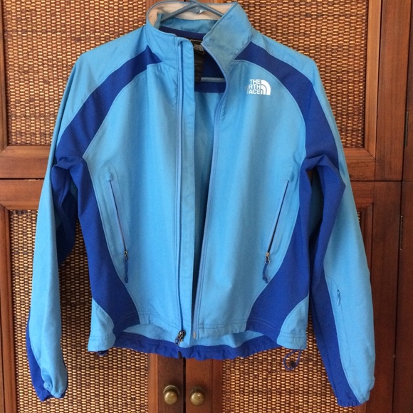 North Face rain jacket light blue and dark blue